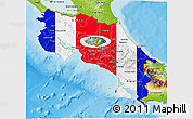 Flag 3D Map of Costa Rica, physical outside, bathymetry sea, flag rotated