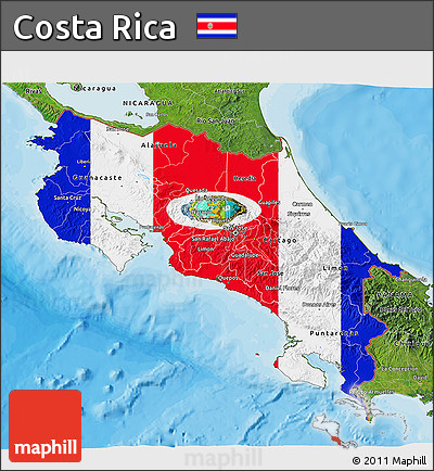 Flag 3D Map of Costa Rica, satellite outside, bathymetry sea, flag rotated