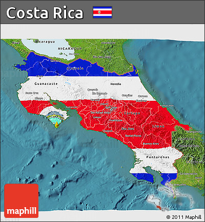 Flag 3D Map of Costa Rica, satellite outside, flag centered
