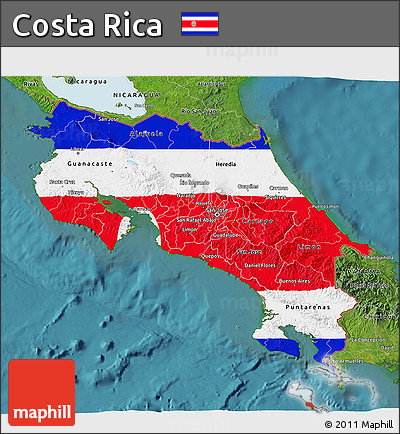 Flag 3D Map of Costa Rica, satellite outside