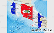 Flag 3D Map of Costa Rica, shaded relief outside, bathymetry sea, flag rotated