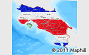 Flag 3D Map of Costa Rica, single color outside, bathymetry sea, flag centered