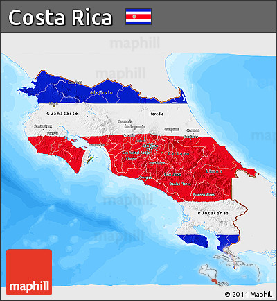 Flag 3D Map of Costa Rica, single color outside, bathymetry sea