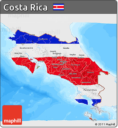 Flag 3D Map of Costa Rica, single color outside, bathymetry sea