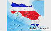 Flag 3D Map of Costa Rica, single color outside, bathymetry sea, shaded relief sea, flag centered