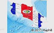 Flag 3D Map of Costa Rica, single color outside, bathymetry sea, shaded relief sea, flag rotated