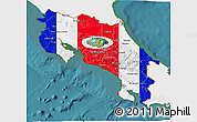 Flag 3D Map of Costa Rica, single color outside, satellite sea, flag rotated