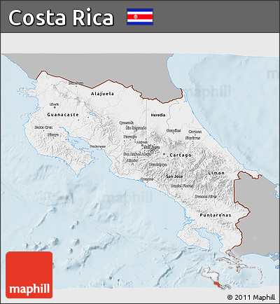 Gray 3D Map of Costa Rica, single color outside
