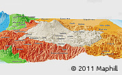 Shaded Relief Panoramic Map of Cartago, political shades outside