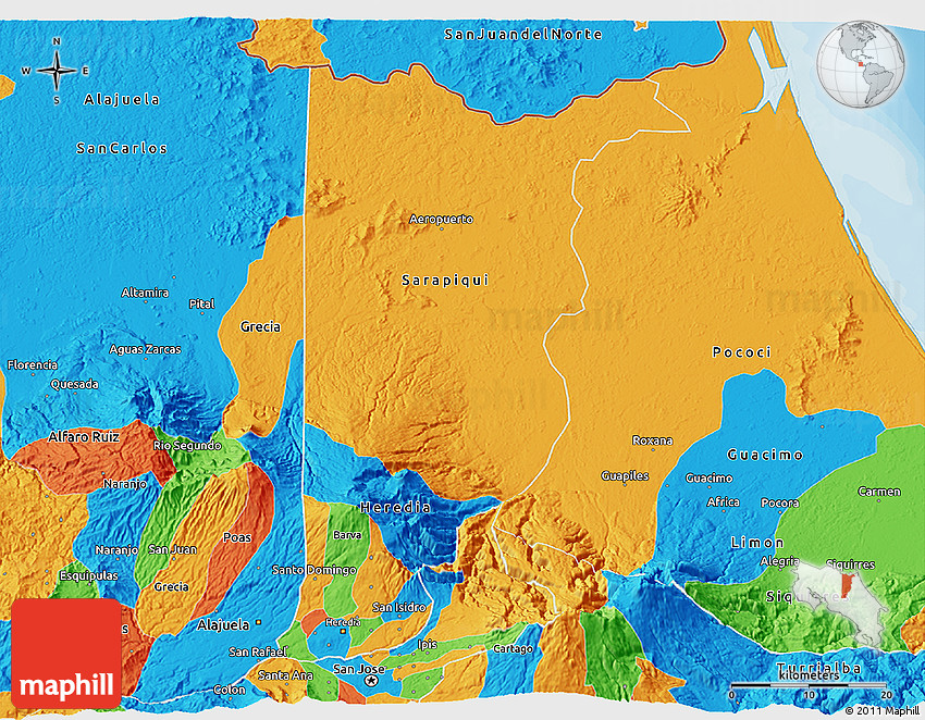 Political 3D Map of Heredia