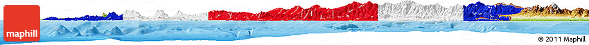 Flag Horizon Map of Costa Rica, physical outside, bathymetry sea, flag aligned to the middle
