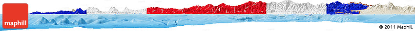 Flag Horizon Map of Costa Rica, shaded relief outside, flag aligned to the middle