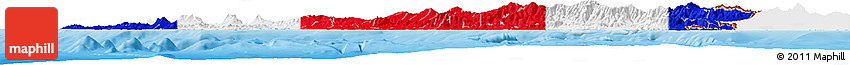 Flag Horizon Map of Costa Rica, single color outside, shaded relief sea, flag aligned to the middle