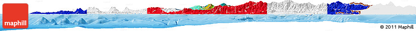 Flag Horizon Map of Costa Rica, single color outside, shaded relief sea, flag rotated