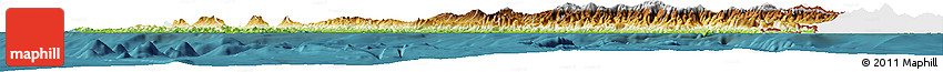 Physical Horizon Map of Costa Rica, single color outside, satellite sea
