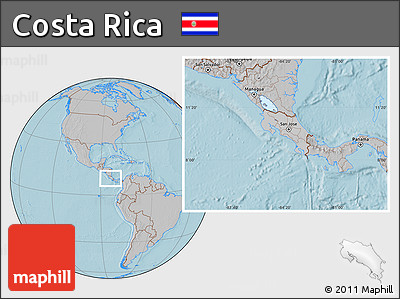 Gray Location Map of Costa Rica, hill shading outside