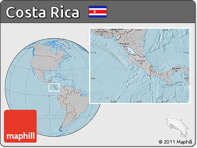 Gray Location Map of Costa Rica, hill shading outside