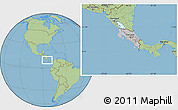 Gray Location Map of Costa Rica, savanna style outside, hill shading inside