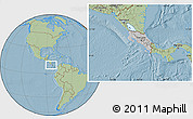 Gray Location Map of Costa Rica, savanna style outside, hill shading