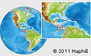 Physical Location Map of Costa Rica, highlighted continent, within the entire continent