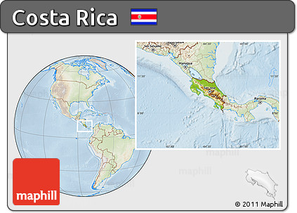Physical Location Map of Costa Rica, lighten