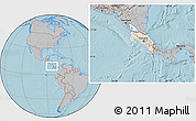 Shaded Relief Location Map of Costa Rica, gray outside, hill shading