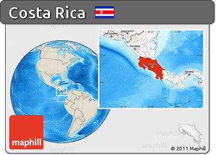 Shaded Relief Location Map of Costa Rica, highlighted continent