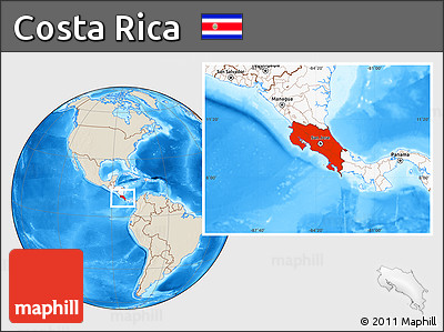 Shaded Relief Location Map of Costa Rica, highlighted continent