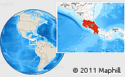 Shaded Relief Location Map of Costa Rica, highlighted continent