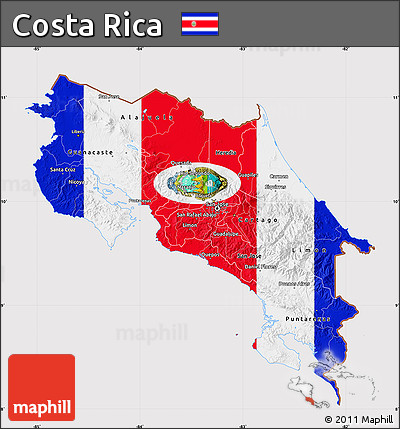 Flag Map of Costa Rica, flag rotated