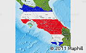 Flag Map of Costa Rica, satellite outside, bathymetry sea, flag centered