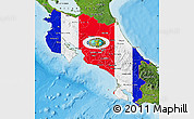 Flag Map of Costa Rica, satellite outside, bathymetry sea, flag rotated