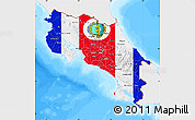 Flag Map of Costa Rica, single color outside, bathymetry sea, flag aligned to the middle