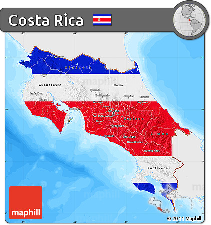 Flag Map of Costa Rica, single color outside, bathymetry sea