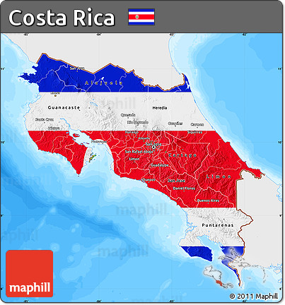 Flag Map of Costa Rica, single color outside, bathymetry sea