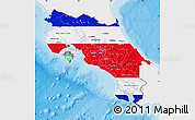 Flag Map of Costa Rica, single color outside, bathymetry sea, shaded relief sea, flag centered