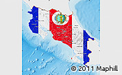 Flag Map of Costa Rica, single color outside, shaded relief sea, flag aligned to the middle