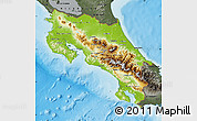 Physical Map of Costa Rica, darken, semi-desaturated, land only