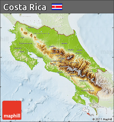 Physical Map of Costa Rica, lighten