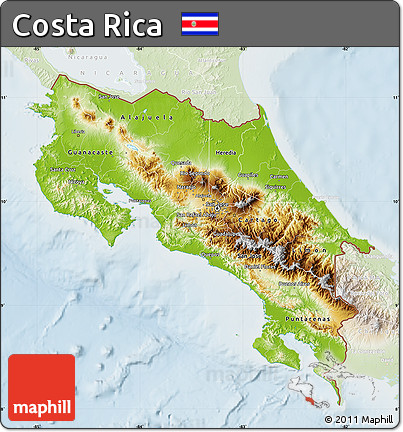 Physical Map of Costa Rica, lighten
