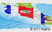 Flag Panoramic Map of Costa Rica, physical outside, flag rotated