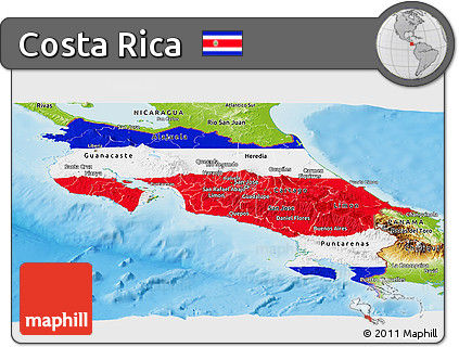 Flag Panoramic Map of Costa Rica, physical outside