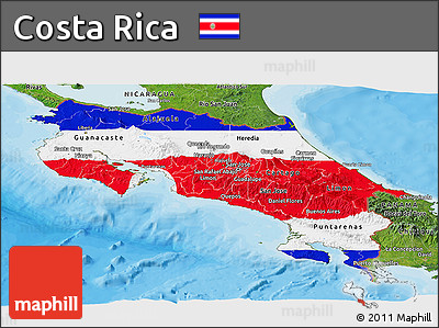Flag Panoramic Map of Costa Rica, satellite outside, bathymetry sea