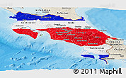 Flag Panoramic Map of Costa Rica, shaded relief outside, bathymetry sea