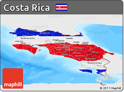 Flag Panoramic Map of Costa Rica, single color outside, bathymetry sea
