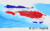 Flag Panoramic Map of Costa Rica, single color outside, bathymetry sea
