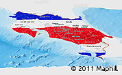 Flag Panoramic Map of Costa Rica, single color outside, shaded relief sea