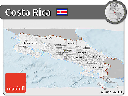 Gray Panoramic Map of Costa Rica, single color outside