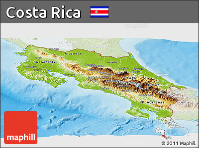 Physical Panoramic Map of Costa Rica, lighten, land only