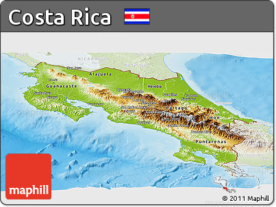Physical Panoramic Map of Costa Rica, lighten, land only